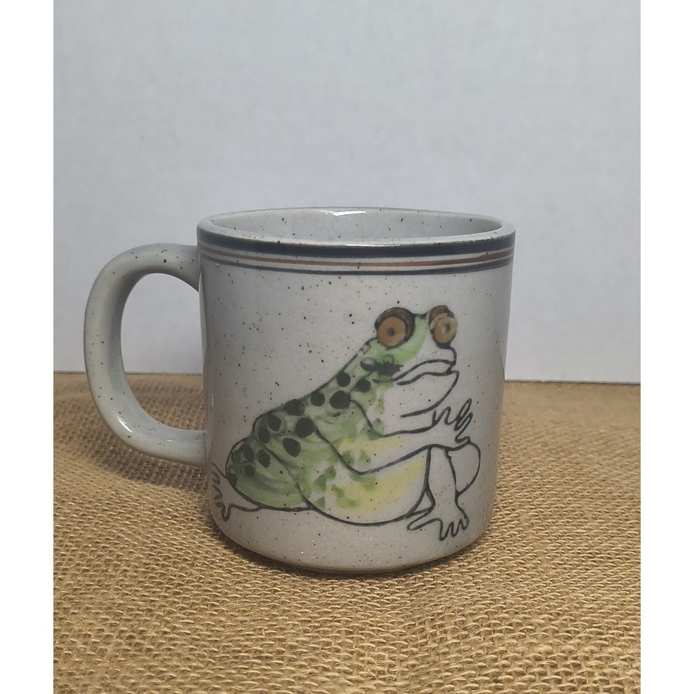 Vintage Bullfrog Speckled Stoneware Ceramic Coffee Mug Cup Frog Toad Enesco Tag